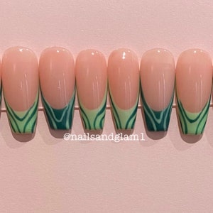 Green Zebra French Tips | Press on Nails UK | Stick on Nails | Reusable | Customised | Handmade | Set of 10