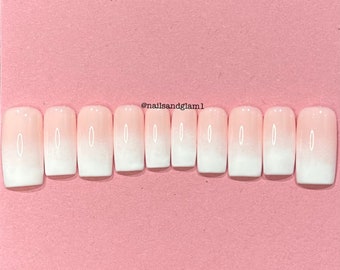 White Ombre Nails | Press on Nails UK | Stick on Nails | Reusable | Customised | Handmade | Set of 10
