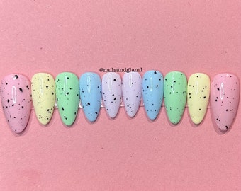 Pastel Speckled Egg Nails | Press on Nails UK | Stick on Nails | Reusable | Customised | Handmade | Set of 10