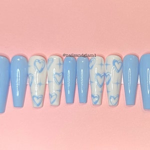 Blue Heart Nails | Press on Nails UK | Stick on Nails | Reusable | Customised | Handmade | Set of 10