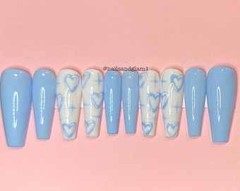 Blue Heart Nails | Press on Nails UK | Stick on Nails | Reusable | Customised | Handmade | Set of 10