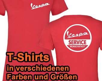Damen T-Shirt Vespa Roller Piaggio rot personalisiert Wunschtext Retro Stadt Shirt in verschiedenen Farben