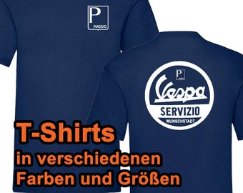 Geburtstagsgeschenk für Herren T-Shirt Vespa Roller Piaggio blau mit Wunschtext personalisiert Name Stadt Fanshirt Kult verschiedene Farben