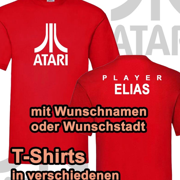 Herren T-Shirt Atari Retro Gaming 80er Jahre Shirt Gamer rot in verschiedenen Farben und Größen