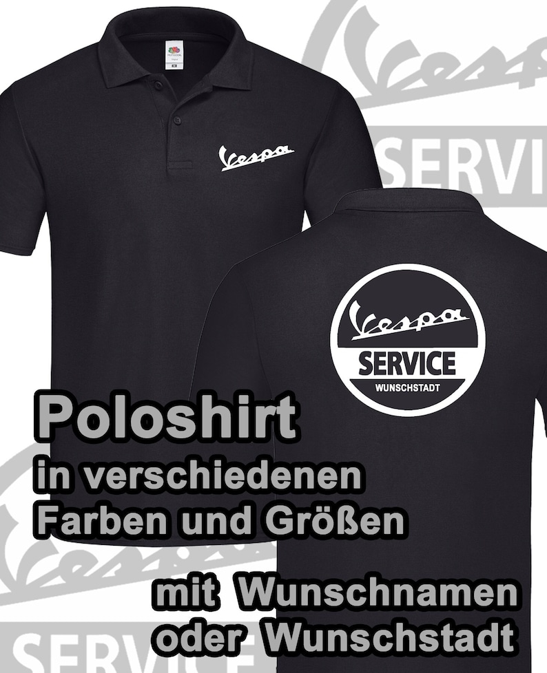 Herren Polohemd Vespa Roller Piaggio personalisiert Poloshirt Wunschtext schwarz Stadt Shirt verschiedene Farben Bild 1