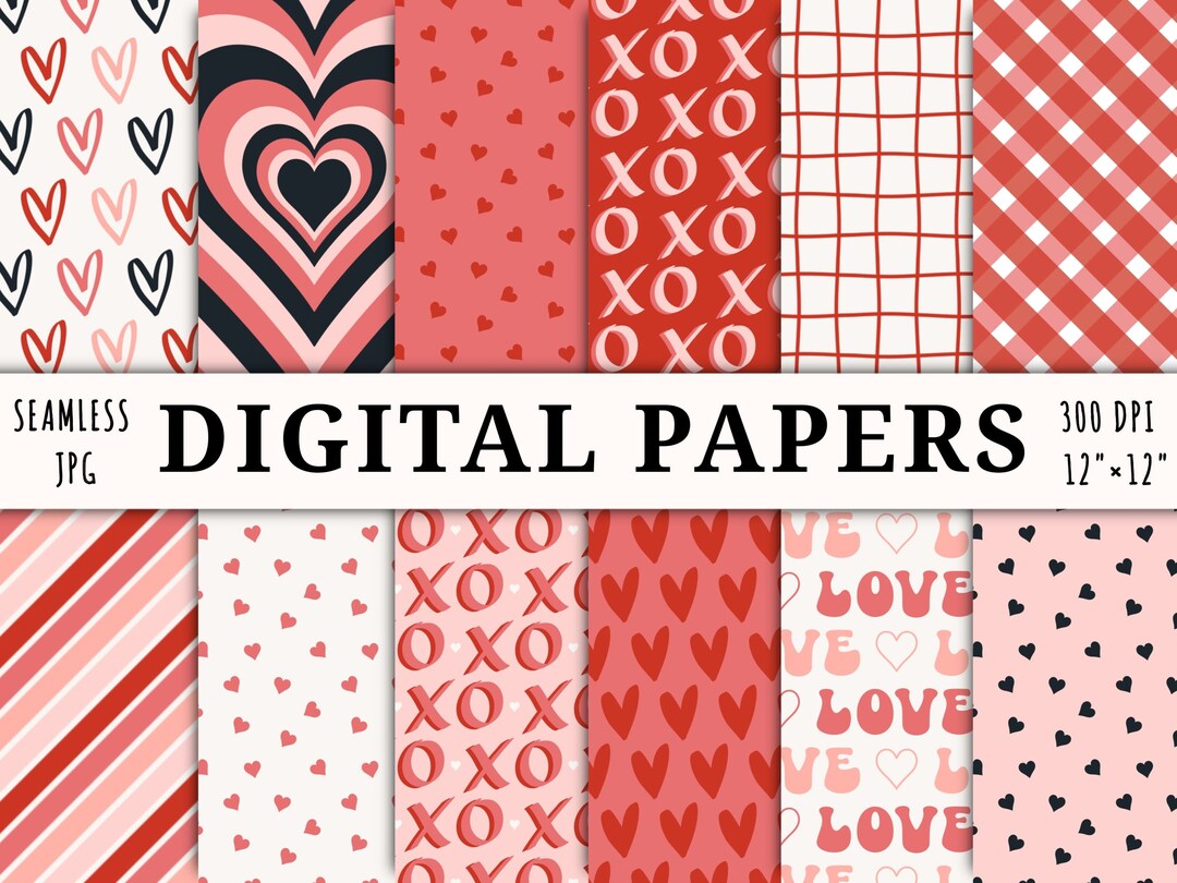 15 Valentines Digital Paper Pack, Seamless Repeat Printable Pattern ...