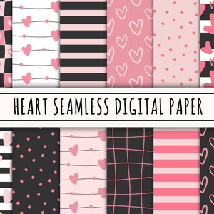 Valentine Herzen digitales Papier Pack, nahtloses wiederholen druckbares Muster, sofortiger Download Datei, Herz Hintergrund, Boho Doodle Scrapbook Papier