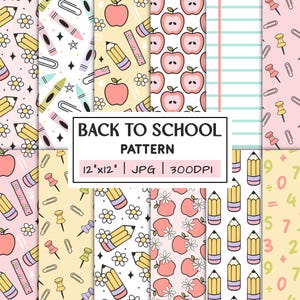 Back to School Digital Papers, nahtloses druckbares Muster, sofortige Download-Datei, Klassenzimmer Hintergrund, Lehrer Grafiken, Bildung