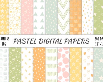 Boho Pastel Seamless digital paper pack, repeat patterns, instant download file, abstract background, scrapbooking papers, handdrawn doodle