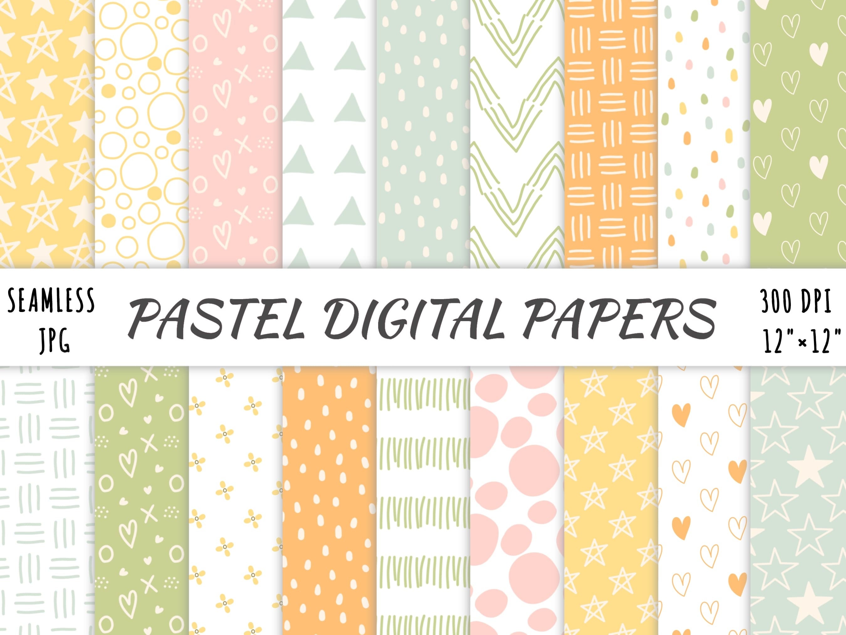 Boho Pastel Seamless Digital Paper Pack, Repeat Patterns, Instant ...