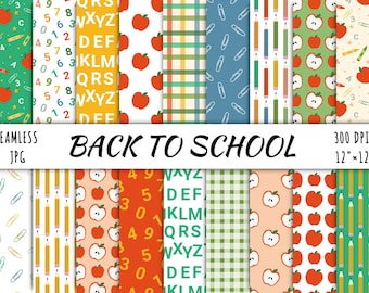 24 Back to School Digital Paper pack, seamless repeat printable pattern, instant download file, jpg, classroom background, teacher graphics