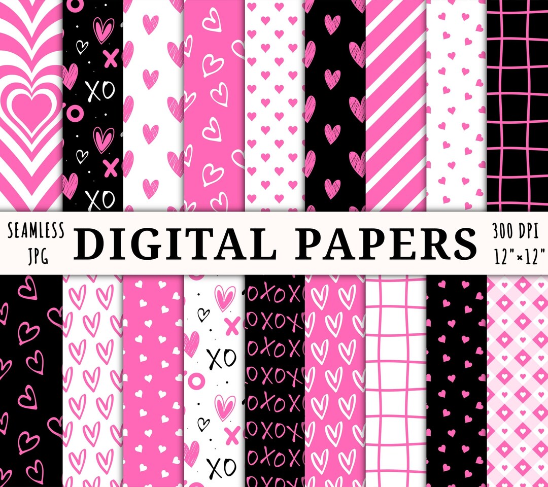 Hot Pink Valentines Digital Paper Pack, Seamless Heart Printable ...