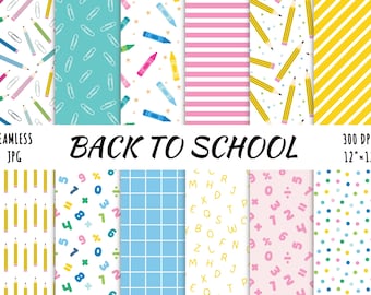 Back to School Seamless Digital Papers, teacher student classroom background, Handdrawn printable pattern, instant download, trendy doodles