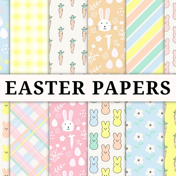 15 Easter digital paper, Seamless repeat printable pattern, Instant download, Handdraw Bunny background, checks stripes, commercial use also