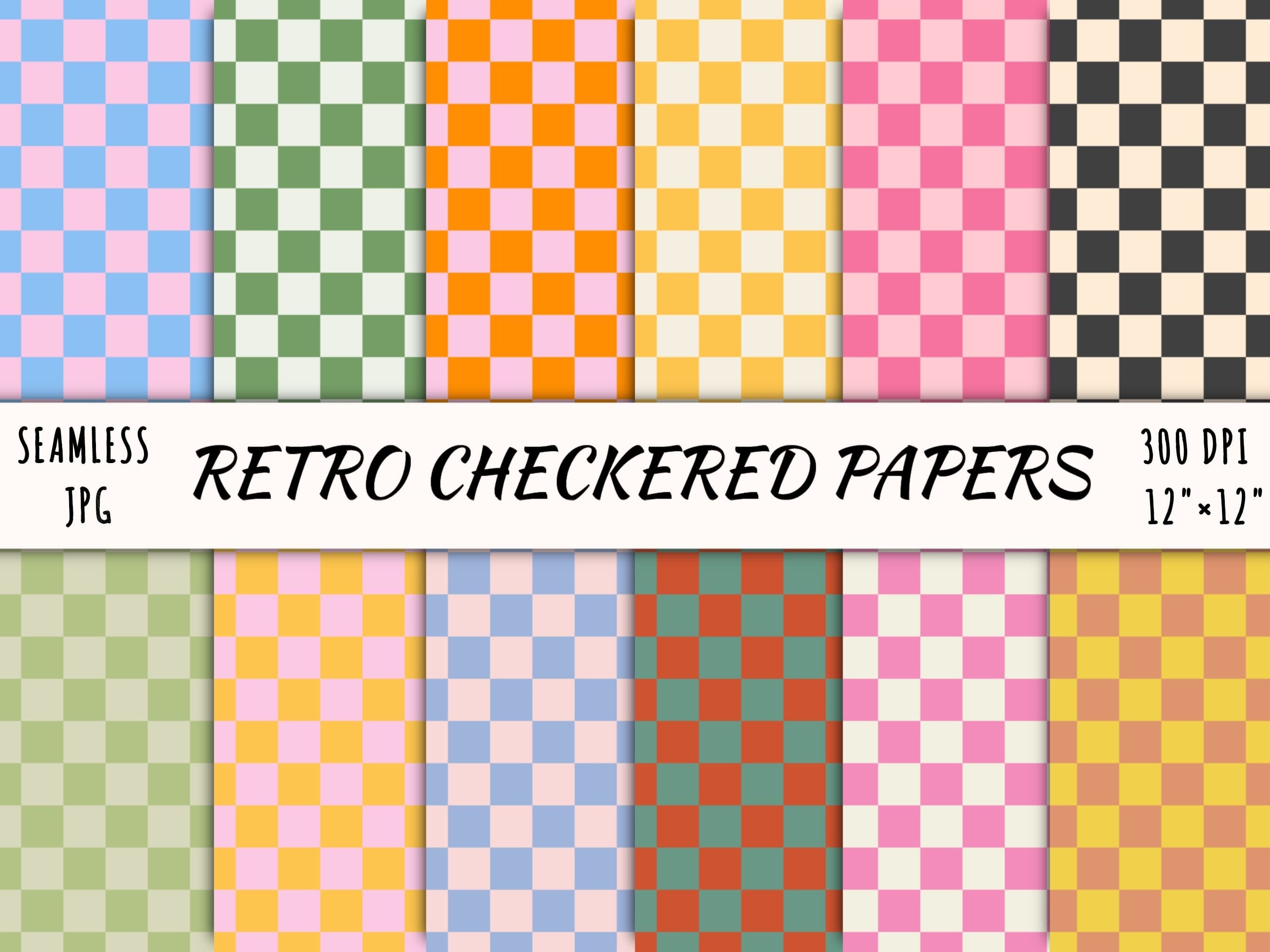 15 Retro Checkered Digital Paper, Seamless Checks Pattern, Instant ...