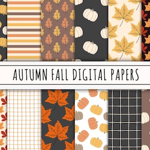 Papel digital sem costura outono outono, padrão imprimível boho, verifica arquivo de download instantâneo, papel de álbum de recortes de abóbora, fundo de folha, rabiscos