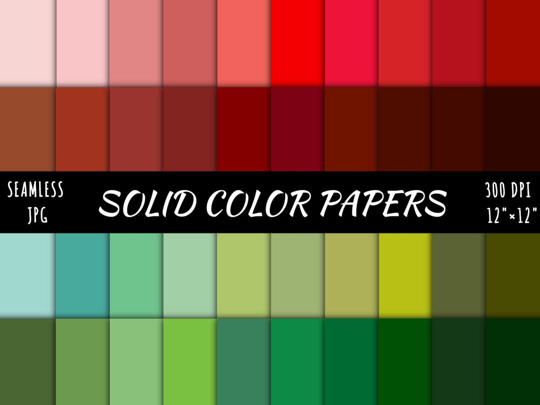 40 Solid Color Digital Paper, Shades of Red and Green Set, Plain ...