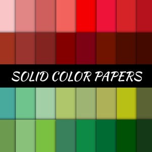 May include: A collection of seamless solid color papers in various shades, including pink, red, brown, green, and olive. The papers are 12" x 12" and 300 DPI. The text "SOLID COLOR PAPERS" is displayed in white, with "SEAMLESS JPG" above.