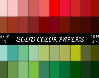 May include: A collection of seamless solid color papers in various shades, including pink, red, brown, green, and olive. The papers are 12" x 12" and 300 DPI. The text "SOLID COLOR PAPERS" is displayed in white, with "SEAMLESS JPG" above.