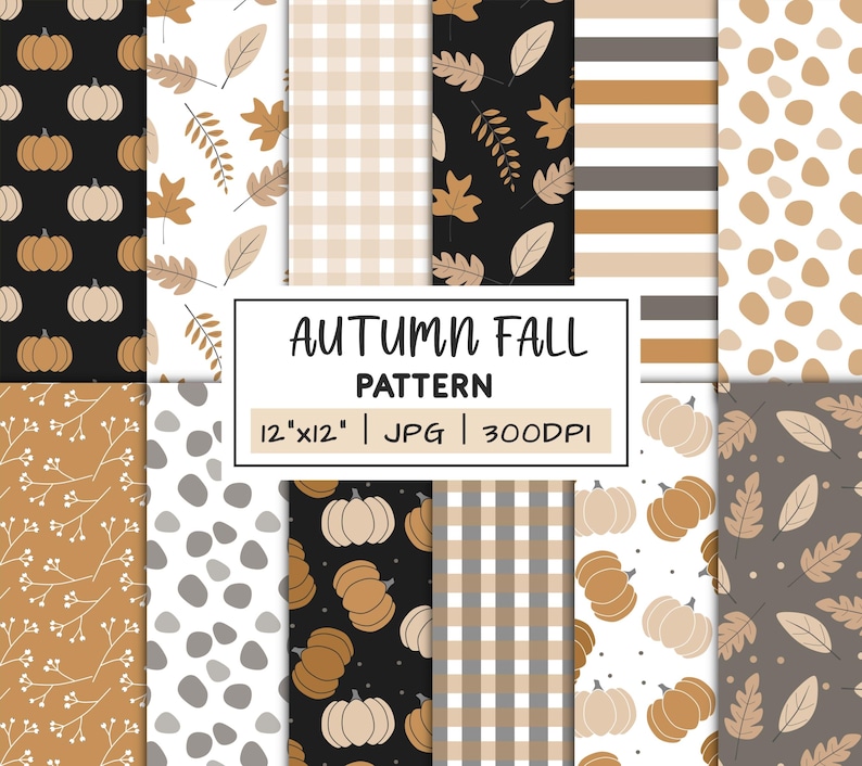 Autumn Fall Digital Paper Bundle, Seamless Repeat Printable Pattern ...