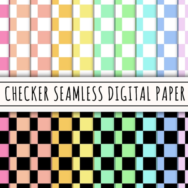 24 Checker Seamless digital papers, Pastel checkered pattern, instant download file, Baby Pink Orange Yellow Green Blue Purple Violet checks