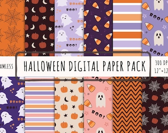 15 Halloween digital paper pack, seamless repeat pattern, digital download file, ghost scrapbook paper, Halloween background, commercial use