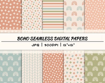 Boho seamless digital paper, printable pattern, instant download file, boho background, abstract trendy doodles, digital scrapbook paper