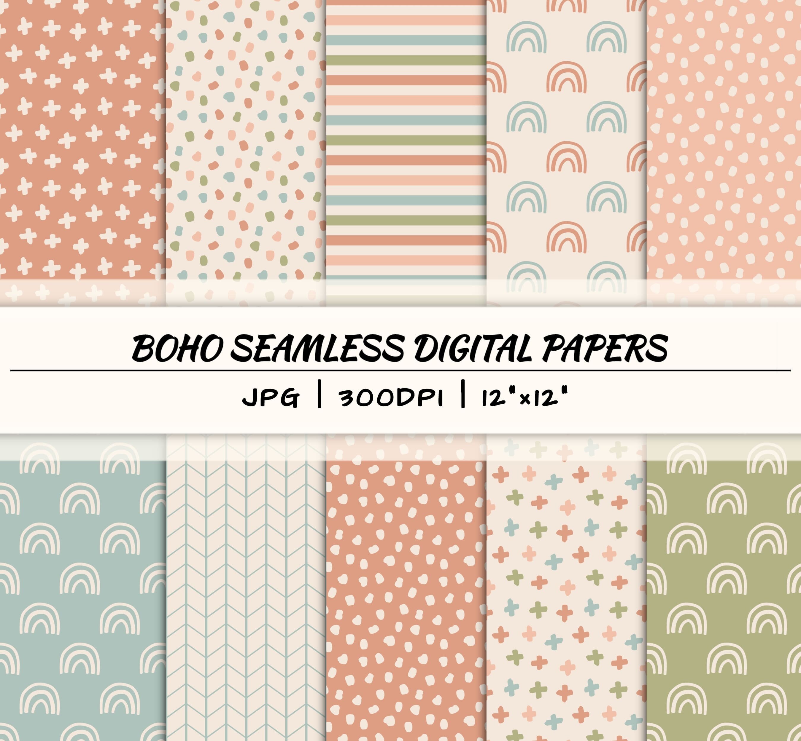 Patterned Craft Paper Boho Boho Seamless Digital Paper, Printable Pattern, Instant Download File ...