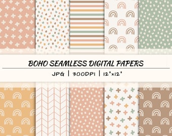Boho seamless digital paper, printable pattern, instant download file, boho background, abstract trendy doodles, digital scrapbook paper