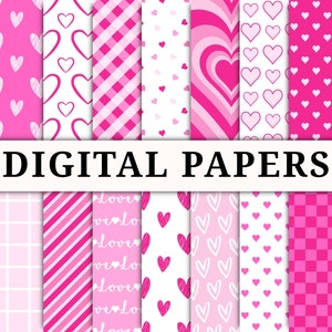 Valentines digitales Papier Pack, nahtloses sich wiederholendes druckbares Muster, sofortiger Download-Datei, rosa Herz Hintergrund, trendiges Design kommerzielle Nutzung