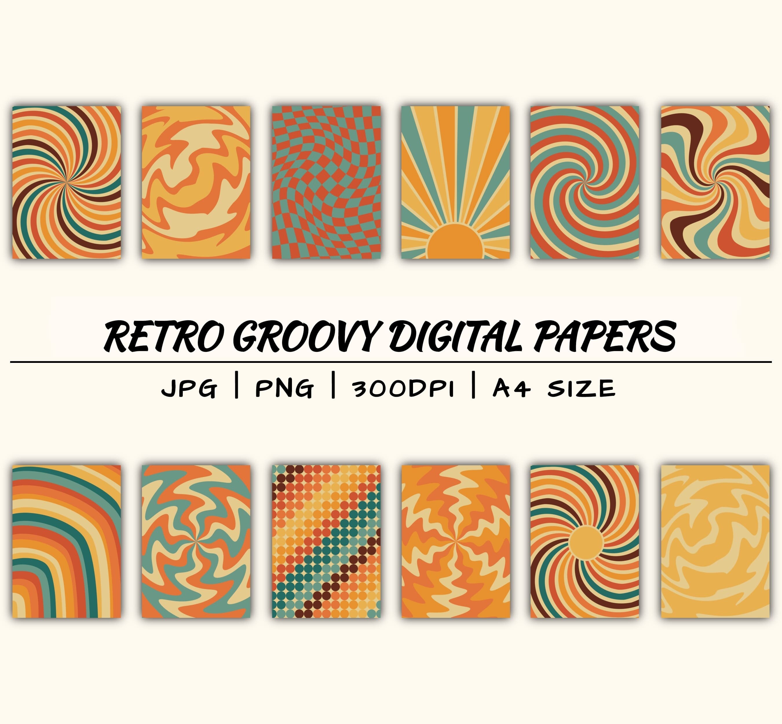 Retro Papers, Groovy Digital, Jpg, Png, 70s Background, Commercial Use ...