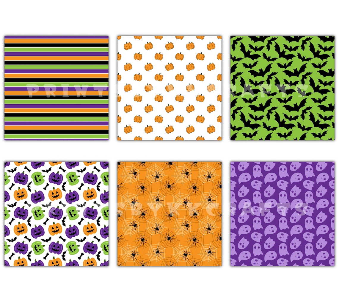 24 Cute Halloween Digital Papers, Spooky Ghost Pumpkin Seamless Pattern ...