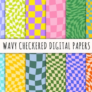 15 wellig karierte nahtlose digitale Papier, druckbare Schachbrettmuster, sofortige Download-Datei, Schachbretthintergrund, trendiges abstraktes Schachbrettmuster