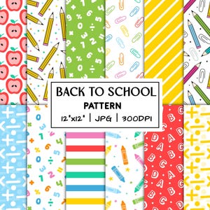 Papiers numériques pour la rentrée scolaire, Motif imprimable répétable sans couture, Arrière-plans de la salle de classe, Graphiques pour élèves enseignants, Papier pour scrapbooking éducatif