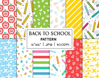 Back to School digital papers, Seamless repeat printable pattern, Classroom backgrounds, Teacher student graphics, Education scrapbook paper