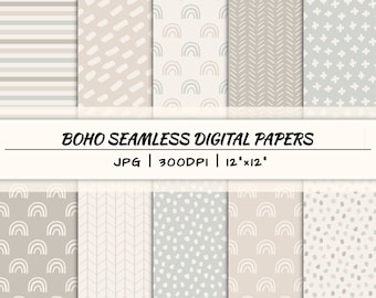 Boho seamless digital paper pattern, boho background, printable pattern, instant download file, cute doodles, boho abstract, scrapbook paper
