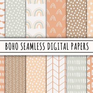 Papel digital boho perfeito, padrão boho, estampas boho, papéis de scrapbook boho, texturas abstratas, design de arco-íris boho, laranja, marrom, azul