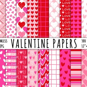 Rosa und rote Valentinstag Digital Papier, nahtlose wiederholen druckbare Muster, Liebe Herz Hintergrund, Valentinstag 12 × 12 Sofort-Download-Datei