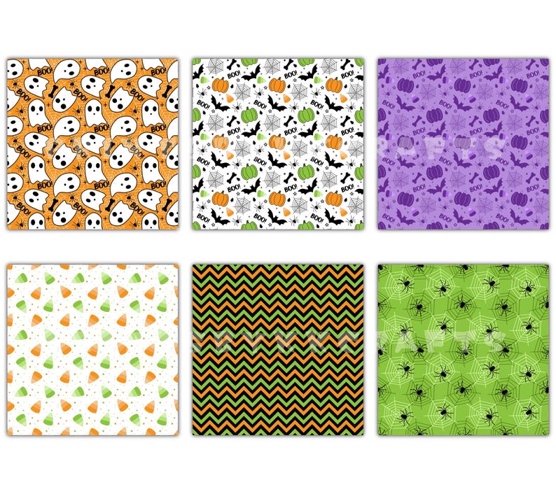 24 Cute Halloween Digital Papers, Spooky Ghost Pumpkin Seamless Pattern ...