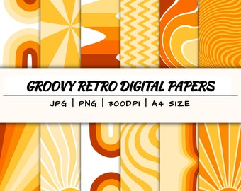 Groovy retro digitale papers, jpg, png, jaren '70 achtergrond, commercieel gebruik, instant download, hippie patroon, retro plakboekpapier, poster print