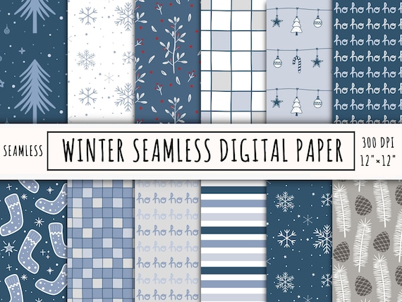 Boho winter Seamless digital paper, digital download file, Christmas tree socks snow leaves print, xmas abstract fabric design, blue pattern