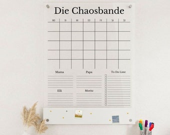 4 Namen Familienplaner mit Magnetboard | Hochkant | Planer für vier Personen | Personalisierter Kalender aus Acrylglas | für die Wand