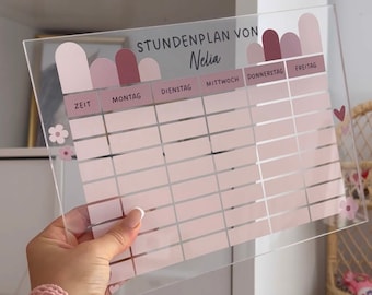 Timetable "Pink" made of acrylic glass | with table easel | wipeable | school planner | small weekly plan for the table
