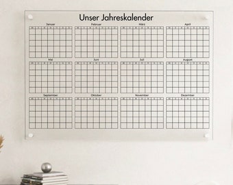 Annual calendar XXL| Personalized annual overview made of acrylic glass | reusable | Perfect gift idea | Family calendar for the wall