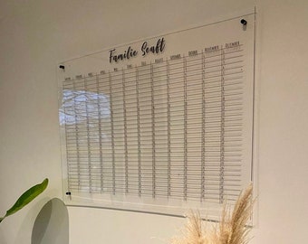 Jahreskalender | Personalisierte Jahresübersicht aus Acrylglas | wiederverwendbar | Perfekte Geschenkidee | Familienkalender für die Wand