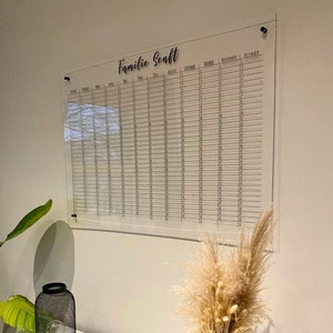 Jahreskalender | Personalisierte Jahresübersicht aus Acrylglas | wiederverwendbar | Perfekte Geschenkidee | Familienkalender für die Wand