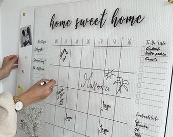 Monatsplaner mit Magnetboard | Personalisierter Kalender aus Acrylglas | Magnetkalender für die Wand | Familienkalender