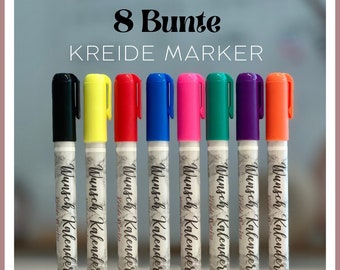 Bunte Kreide Marker, Set mit 8 Markern, Chalkboard Marker, Wunsch Kalender Stifte. Kreidemarker