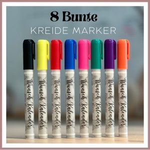 Bunte Kreide Marker, Set mit 8 Markern, Chalkboard Marker, Wunsch Kalender Stifte. Kreidemarker