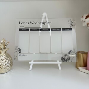 Tisch Wochenplan "Flower" aus Acrylglas | mit Tisch Staffelei | Blumen Design | Weekly Planer| kleiner Wochenplan für den Tisch